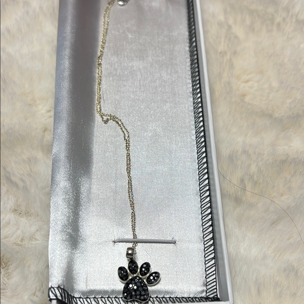 sterling silver Necklace with Black Paw Pendant